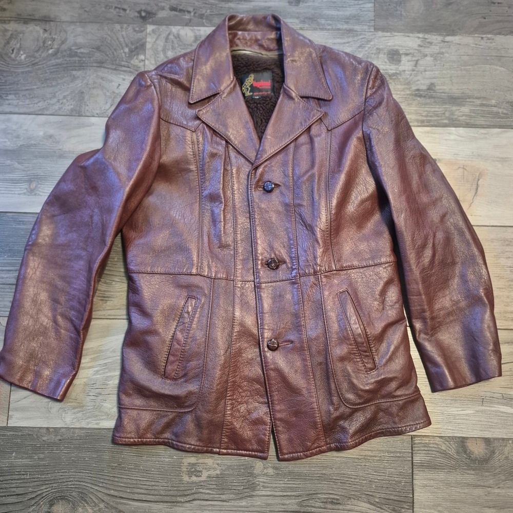 Vintage Lakeland Leather Jacket Mens Burgundy Removable Faux Fur Liner Car Coat